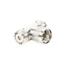 Adaptador en forma T, de Conector UHF Macho (PL-259) a Doble UHF Hembra (SO-239), Níquel/ Plata/ Delrin. | RFU-533