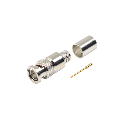 Conector BNC Macho de 75 Ohm, Anillo Plegable, para Cable 8238, RG-11/U, Níquel/ Oro/ Teflón. | RFB-1707-R