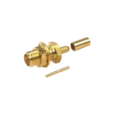 Conector SMA Hembra para Chasis en D Plano, Anillo Plegable para cable RG-174/U, Oro/ Oro/ Teflón. | RSA-3252-1B