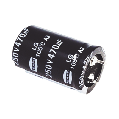 Capacitor Electrolítico de Aluminio, Radial de 470 µFd, 250 Vcc, 105 °C, 25 x 40 mm. | CE470/250V