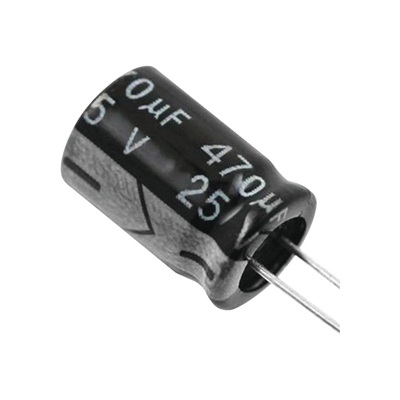 Capacitor Electrolítico de Aluminio, Radial de 470 µFd, 25 Vcc, 105 °C, 8  x 15 mm. | CE470/25V
