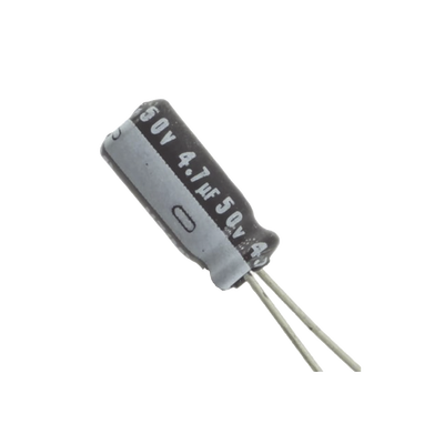 Capacitor Electrolítico de Aluminio, Radial de 4.7 µFd, 50 Vcc, 105 °C, 5 x 11.7 mm. | CE4.7/50V