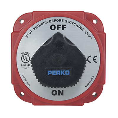 Interruptor Desconexión Batería 9703 con Desconexión Campo Alternador, 480 Amperios Continuos, 1200 Amperios Intermitentes, 6-32 VDC, Terminales 1/2 Pulgada, Montaje Marino | 9703DP