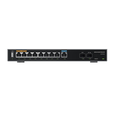 Router Gigabit VPN / Balanceador de cargas / 60,000 sesiones NAT /  9 puertos 10/100/1000 Mbps + 2 puertos SFP (WAN/LAN) / 1 puerto entrada PoE(af/at) / 2 puertos salida PoE (af/at) / Compatible con GWN Cloud. | GWN7003