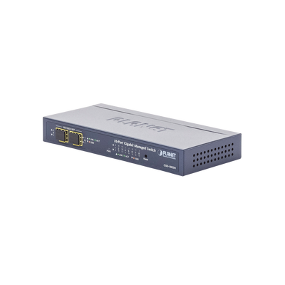 Switch Administrable de Escritorio de 8 Puertos Gigabit/ 2 Puertos SFP / 20 Gbps Switching / PoE In 802.3af/at / Dual Power DC + PoE / VLAN Q-in-Q / IPv6/IPv4/  Administración Remota con CloudNMS | GSD-1002M