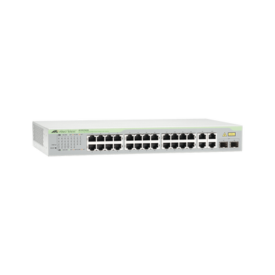 Switch WebSmart de 24 puertos 10/100 Mbps + 2 puertos 10/100/1000 Mbps + 2 SFP Gigabit Combo | AT-FS750/28-10