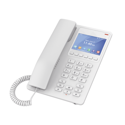 Teléfono IP Hotelero con pantalla LCD a color, 2 líneas SIP con 2 cuentas, codec Opus, IPV4/IPV6, color blanco, con gestión en la nube GDMS | GHP630