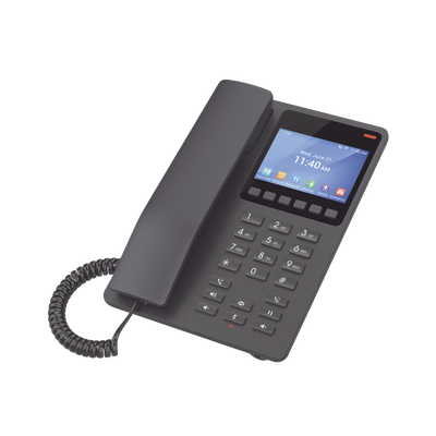 Teléfono IP WiFi Hotelero con pantalla LCD a color, 2 líneas SIP con 2 cuentas, codec Opus, IPV4/IPV6, color negro, con gestión en la nube GDMS | GHP631W