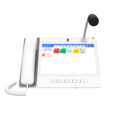 Teléfono IP Color Blanco Android 9.0 Empresarial para voceo 20 líneas SIP, pantalla táctil, Wi-Fi y Bluetooth, PoE, Voceo/ Musica por Multicast, puertos Gigabit, Sofware de Enfermeria | A320IW