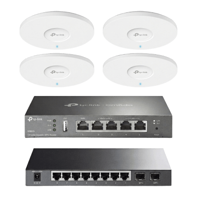 Kit de Iniciación en redes OMADA / 1 Router / 1 Switch TL-SG2210P / 4 Punto de Acceso EAP613 | KIT-M2-OMADA