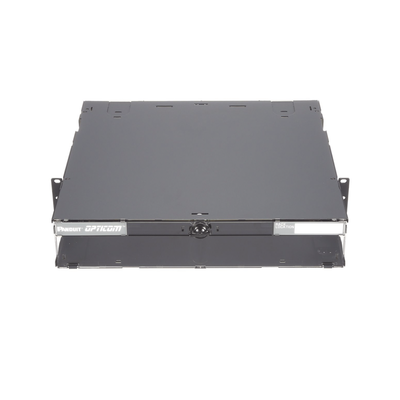 Panel de Distribución de Fibra Óptica, Acepta 8 Placas FAP o FMP, Bandeja Deslizable e Inclinable Hacia Abajo, Hasta 192 Fibras, Color Negro, 2UR | FCE2U