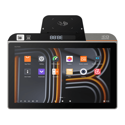 Terminal de Escritorio Inteligente SUNMI D3 MINI / Procesador Qualcomm Hexa-Core 2.4 GHz / 3 GB RAM + 32 GB ROM / Pantalla Principal 10.1" IPS / Impresora Térmica Integrada 58 mm / Android 13 / Bluetooth 5.0 / Wi-Fi Dual Band / Batería | D3MINI