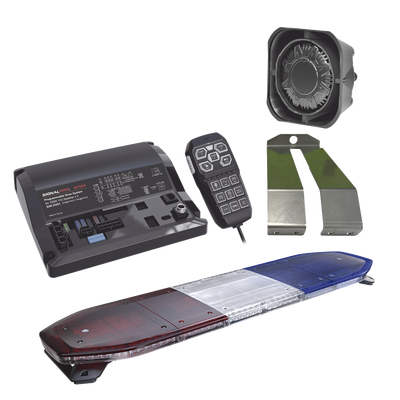 Kit de Sirena, Bocina y Torreta de 48", Con 216 LEDs, Dual Color, Frente: Rojo/Blanco, Azul/Blanco, Trasero: Rojo/Ámbar, Azul/Ámbar | KITTHUNDER