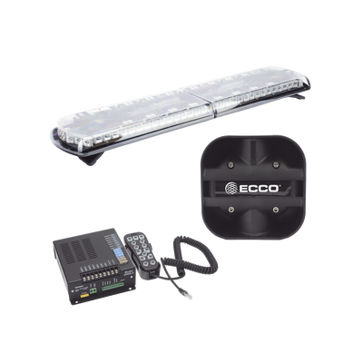 Kit de Sirena Vehicular H2 Covert, Bocina de uso rudo y Torreta 48" Serie 12 con 130 LED, dual color rojo/azul/claro/ambar, ideal para equipar unidades de policia | 12TR48KIT130