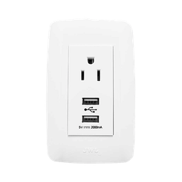 [JTL-B72-70] Contacto Sencillo de 15 A/ 127 V CA y 2 Conectores USB de 5 V CD 2A / Color Blanco. | JTL-B72-70