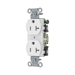 [HUB-BR-20-WHI] Contacto Dúplex 20 A, 125 V,  2 Polos, 3 Hilos, Cableado Posterior y  Lateral, Color Blanco (Nema 5-20R). | HUB-BR-20-WHI