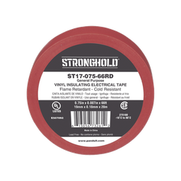 [ST17-075-66RD] Cinta Eléctrica STRONGHOLD para Aislar, de PVC, Uso General Reparación y Mantenimiento, Grosor de 0.18mm (7 mil), Ancho de 19mm, y 20.12m de Largo, Color Rojo | ST17-075-66RD