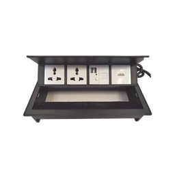 [THMC-HBOX] Caja Horizontal Tipo Hub para Escritorio Color Negro, con 1 Puerto HDMI Hembra-Hembra, 1 Puerto RJ45 Cat6, 2 Puertos USB (Solo Carga), y 2 Contactos Eléctricos Universales | THMC-HBOX