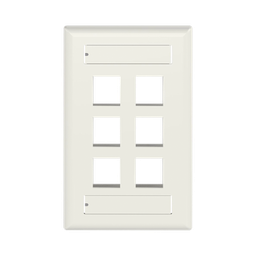 [NK6FIWY] Placa de Pared Vertical, Salida Para 6 Puertos Keystone, Con Espacios Para Etiquetas, Color Blanco Mate | NK6FIWY