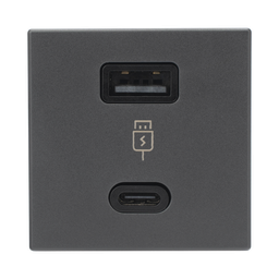 [SM-2USB-G] Módulo Doble USB Tipo A+C / Carga Rápida 30W / Color Grafito / Compatible con Torres y Cajas Simon / Modelo: (K126F/14) | SM-2USB-G