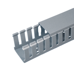 [FC3X3LG2] Canaleta Ranurada de PVC con Tapa, Tipo F, 82.6 mm de Ancho, 79.2 mm de Alto y 2 m de Largo, Color Gris | FC3X3LG2