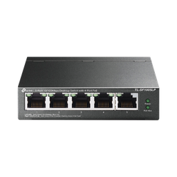 [TLSF1005LP] Switch PoE No Administrable de Escritorio / 5 puertos 10/100 Mbps / 4 puertos PoE af / Presupuesto 41 W / Modo extensor PoE hasta 250 metros / Calidad video prioritaria | TLSF1005LP
