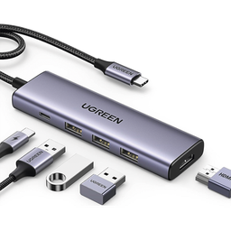 [15596] HUB USB-C (Docking Station) 5 en 1 | HDMI 2.0 4K@30Hz | 3 USB-A 3.0 (5Gbps) | USB-C PD Carga 100W | Potente Disipación de Calor | Chip de Ultima Generación | Cable de Nylon Trenzado de 25 cm | Carcasa de Aluminio. | 15596