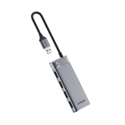 [15548] HUB USB-A 3.2 Gen1 4 EN 1 | 4 Puertos USB-A (5Gbps) | Carcasa ABS + PC | Soporta OTG | Luz Indicadora LED | Cable de Nylon Trenzado de 20cm (Mas de 20000 flexiones) | Interfaz Niquelada | Color Gris Metalizado. | 15548