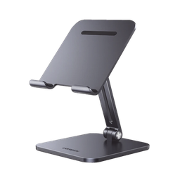 [40393] Soporte de Aluminio para IPad & Tablet | Plegable |Angulo Ajustable de 180° y 270° | Base Antideslizante | Protección  de Silicona | Amplia Compatibilidad con dispositivos de 7.9'' a 12.9'' | Aluminio Solido | Color Gris | 40393