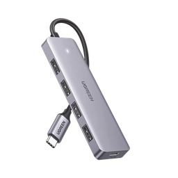 [70336] HUB USB-C 3.0 4 EN 1 | 4 Puertos USB-A (5Gbps) | Carcasa ABS + PC | Soporta OTG | Luz Indicadora LED | Compatible con iPhone 15 Pro MAX) | Interfaz Niquelada | Color Gris Metalizado | Cable de 15cm. | 70336