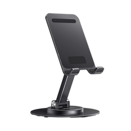 [35152] Soporte para Teléfono Celular Giratorio | 360° de Rotación | Angulo Ajustable | Altura Ajustable 17-20cm  | Antideslizante | Ejes Giratorios de Alta Precisión| Plegable | Aluminio | Color Gris | 35152