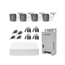 [KH1080P4BSFH] Kit TURBOHD 1080p / DVR 4 Canales / 4 Cámaras con Micrófono Integrado y 101° Visión / Luz Blanca + IR Visión Nocturna / Transceptores / Conectores / Fuente de Poder Profesional Compacta | KH1080P4BSFH
