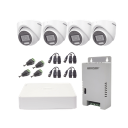 [KH1080P4ESFH] KIT TurboHD 1080p / DVR 4 Canales con audio por coaxitron / 4 Cámaras con Micrófono y  106° Visión/  luz blanca + IR visión nocturna  / Transceptores / Conectores / Fuente de Poder Profesional | KH1080P4ESFH