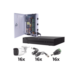 [KESTX8T16BGP/A] KIT TurboHD 1080p / DVR 16 Canales / 16 Cámaras Bala Policarbonato con Microfono (exterior 2.8 mm) / Transceptores / Conectores / Fuente de Poder Profesional | KESTX8T16BGP/A