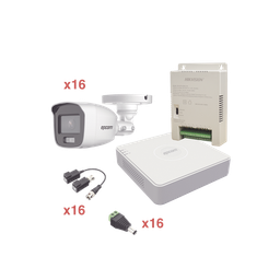 [KE1080PL/16BCA] Kit TurboHD 1080p Lite / DVR 16 Canales / 16 Cámaras Bala Exterior ( 2.8mm) con ColorVu + Micrófono Integado / Transceptores / Conectores / Fuente de Poder Profesional | KE1080PL/16BCA