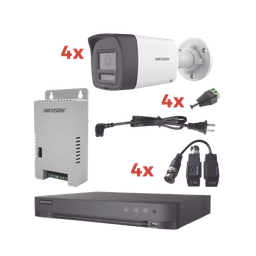[KH-1080P-4B-TWA] Kit Audio Bidireccional TurboHD 1080p / DVR 4 Canales / 4 Cámaras Bala (Exterior) con Bocina y Microfóno Integrado / 1 Fuente de Poder / Accesorios | KH-1080P-4B-TWA