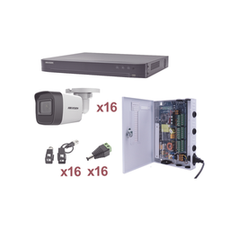 [KH1080P16BW] KIT TurboHD 1080p / DVR 16 Canales / 16 Cámaras Bala (exterior 2.8 mm) / Transceptores / Conectores / Fuente de Poder Profesional | KH1080P16BW