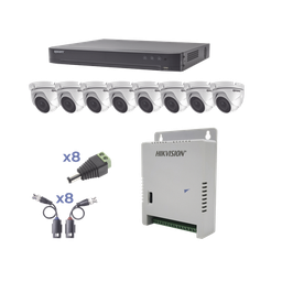 [KEVTX8T8EW] KIT TurboHD 1080p / DVR 8 Canales / 8 Cámaras Eyeball (exterior 2.8 mm) / Transceptores / Conectores / Fuente de Poder Profesional hasta 15 Vcc para Larga Distancia | KEVTX8T8EW