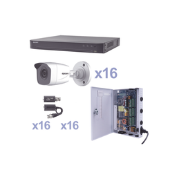 [KEVTX8T16BW] KIT TurboHD 1080p / DVR 16 Canales / 16 Cámaras Bala (exterior 2.8 mm) / Transceptores / Conectores / Fuente de Poder Profesional | KEVTX8T16BW