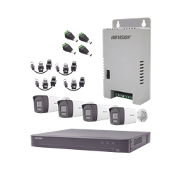 [KH-4K-4B-TWA] Kit Audio Bidireccional TurboHD 4K-3K / DVR 4 Canales 4K / 4 Cámaras Bala (Exterior) con Bocina y Microfóno Integrado 3K / 1 Fuentes de Poder / Accesorios | KH-4K-4B-TWA