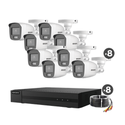 [B8-KIT8-CV/A] Kit TurboHD 1080p / DVR 8 Canales / 8 Cámaras Bala ColorVu con Microfono Integrado / Fuente de Poder / Accesorios de Instalación | B8-KIT8-CV/A