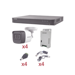 [KH1080P4BW] KIT TurboHD 1080p / DVR 4 Canales / 4 Cámaras Bala (exterior 2.8 mm) / Transceptores / Conectores / Fuente de Poder Profesional | KH1080P4BW