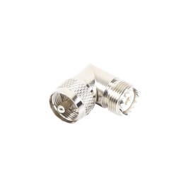 [RFU-532] Adaptador en Ángulo Recto, de Conector UHF Macho (PL-259) a UHF Hembra (SO-239), Níquel/ Oro/ Delrin. | RFU-532