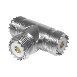 [RFU-534] Adaptador en forma T, de Conector UHF Hembra (SO-239) a Doble Conector UHF Hembra, Níquel/ Plata/ Delrin. | RFU-534