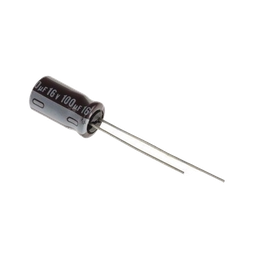 [0100M0016V] Capacitor Electrolítico de Aluminio, Radial de 100 µFd, 16 Vcc, 105 °C, 5.0 x 11 mm. | 0100M0016V