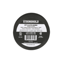 [ST14-075-60BK] Cinta Eléctrica STRONGHOLD para Aislar, de PVC, Uso General Reparación y Mantenimiento, Grosor de 0.18mm (7 mil), Ancho de 19mm, y 18m de Largo, Color Negro | ST14-075-60BK