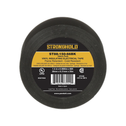[ST88-150-66BK] Cinta Eléctrica STRONGHOLD para Aislar, de PVC, Trabajo Pesado Eléctrico Industrial (Soporta UV, abrasión, agua, aceite y corrosión), Grosor de 0.21 mm (8.5 mil), Ancho de 38 mm, y 20 m de Largo, Uso Interior/Exterior, Color Ne | ST88-150-66BK